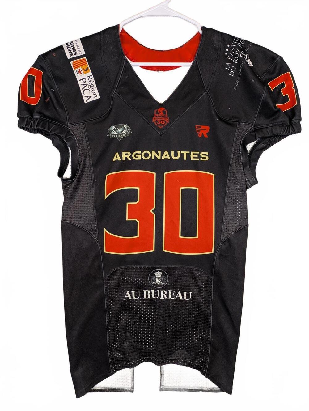 Argonautes Football Jersey #30 Okazado Haynes Black Red Mens Medium